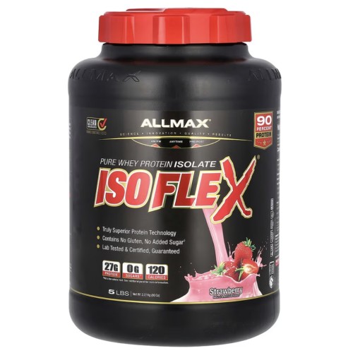 ALLMAX, Isoflex, 100% ультра чистый изолят сывороточного протеина (технология ионной фильтрации), клубника, 5 фунтов (2,27 кг)